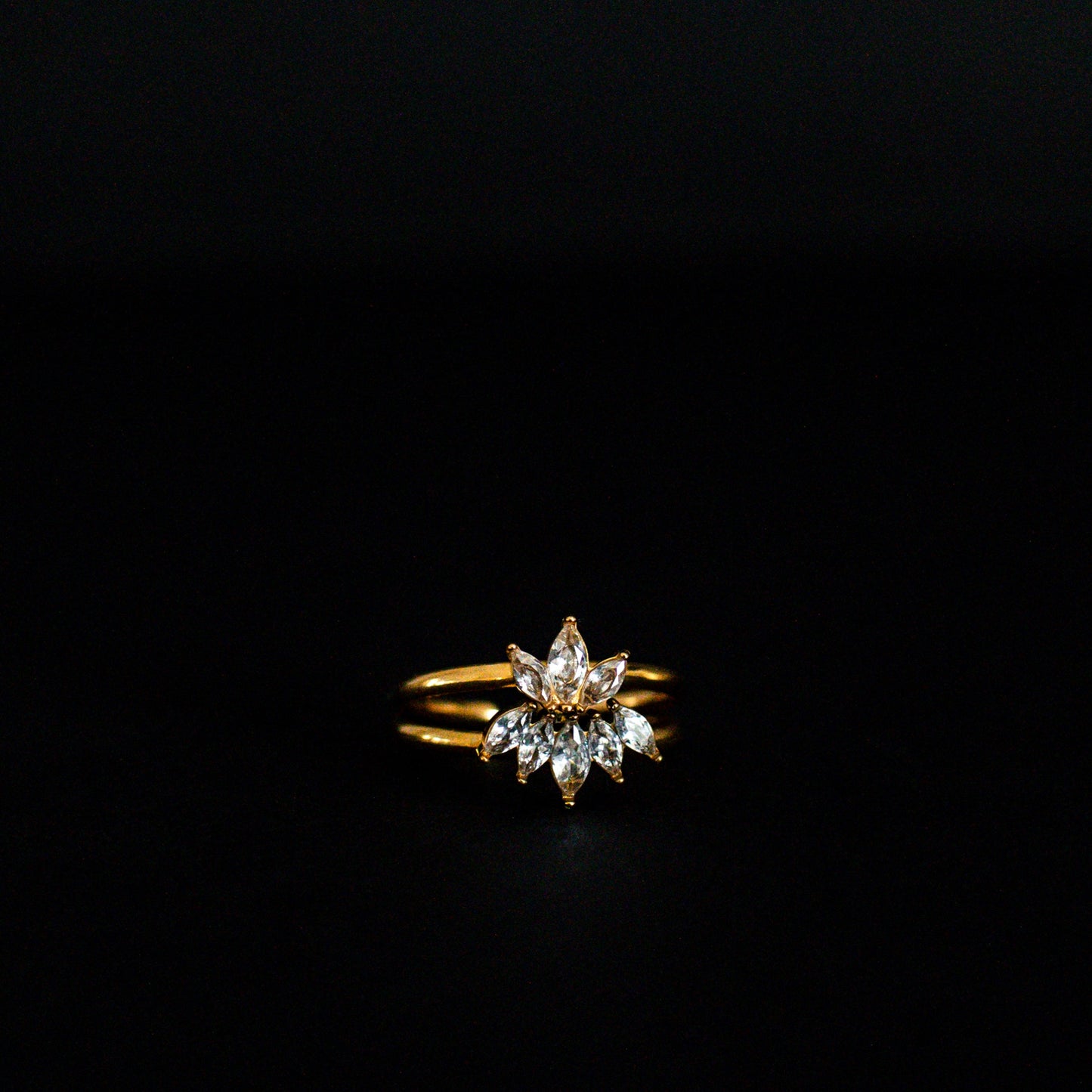 18K Gold Plated Stainless Steel Zircon Stone Crown Ring Set