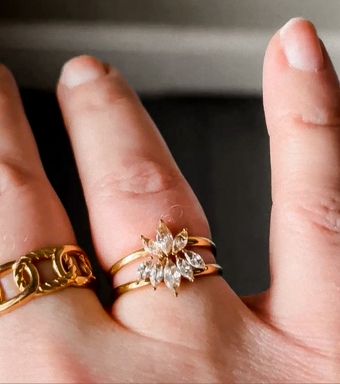 18K Gold Plated Stainless Steel Zircon Stone Crown Ring Set