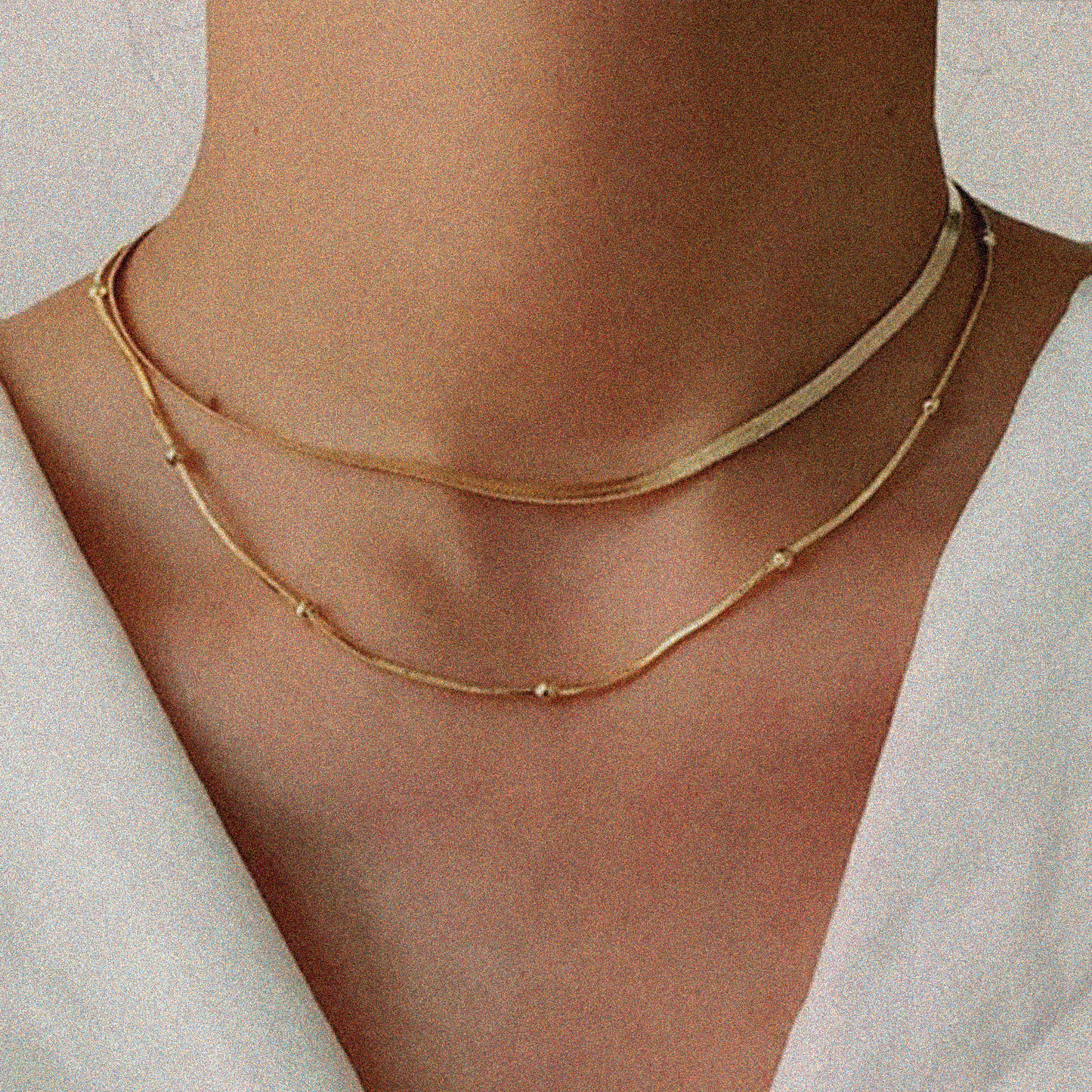18K Gold Plated Stainless Steel Snake Bone Chain Multi Strand Necklace