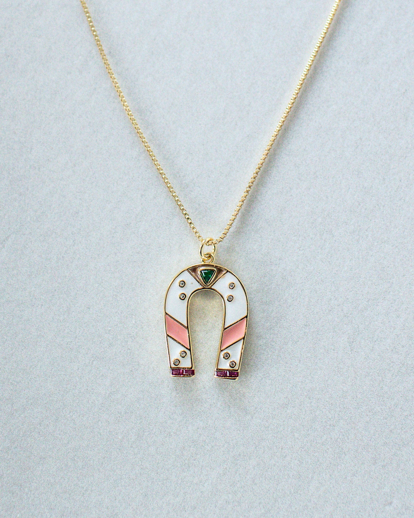 Colorful 18K Gold Filled & Acrylic Horseshoe Pendant Necklace