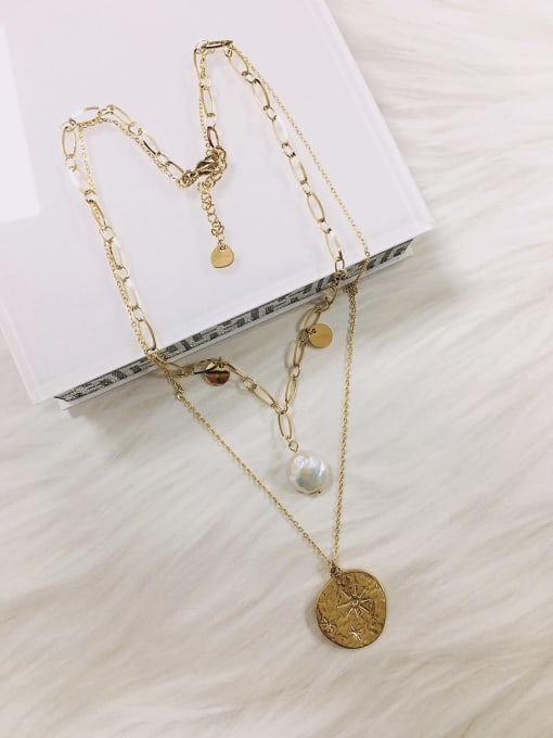 18K Gold Plated Stainless Steel Freshwater Pearl Multi Strand Necklace
