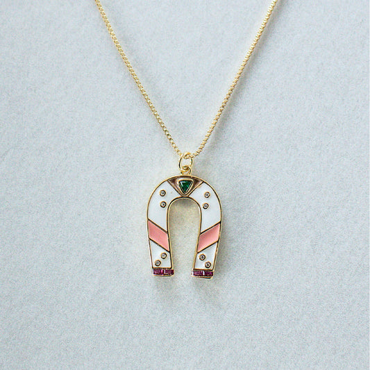 Colorful 18K Gold Filled & Acrylic Horseshoe Pendant Necklace