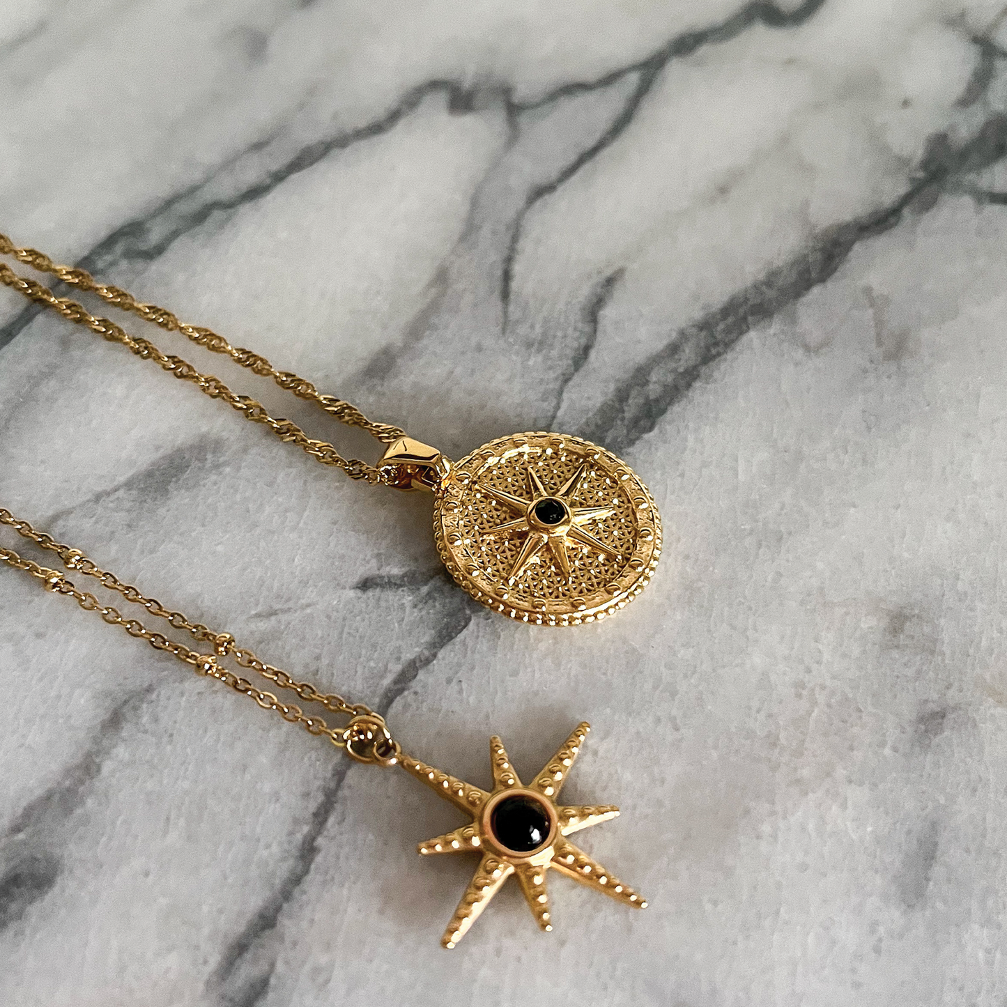 18K Gold Plated Stainless Steel Round Pendant Necklace